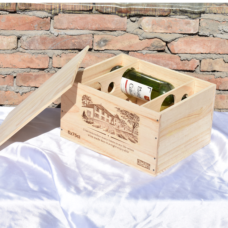 6瓶裝一盒紅酒包裝仿進口木頭箱